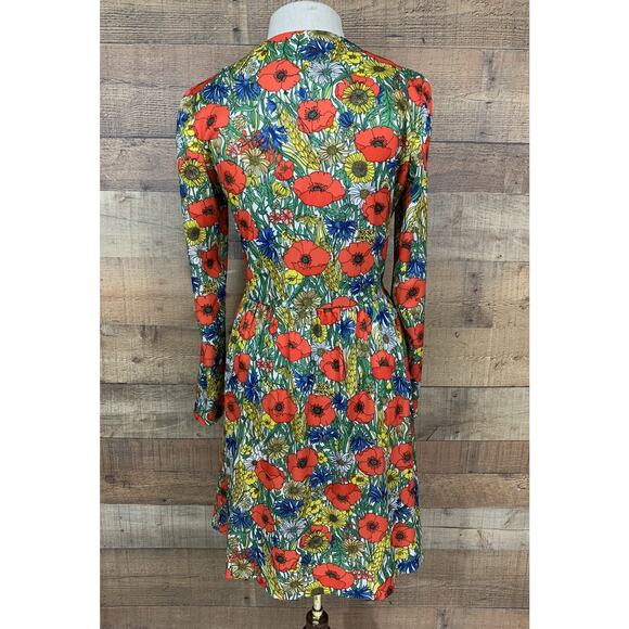 Vintage 1960’s Mod Floral Poppy Button Front Dress Size Small Hippie - Picture 8 of 13